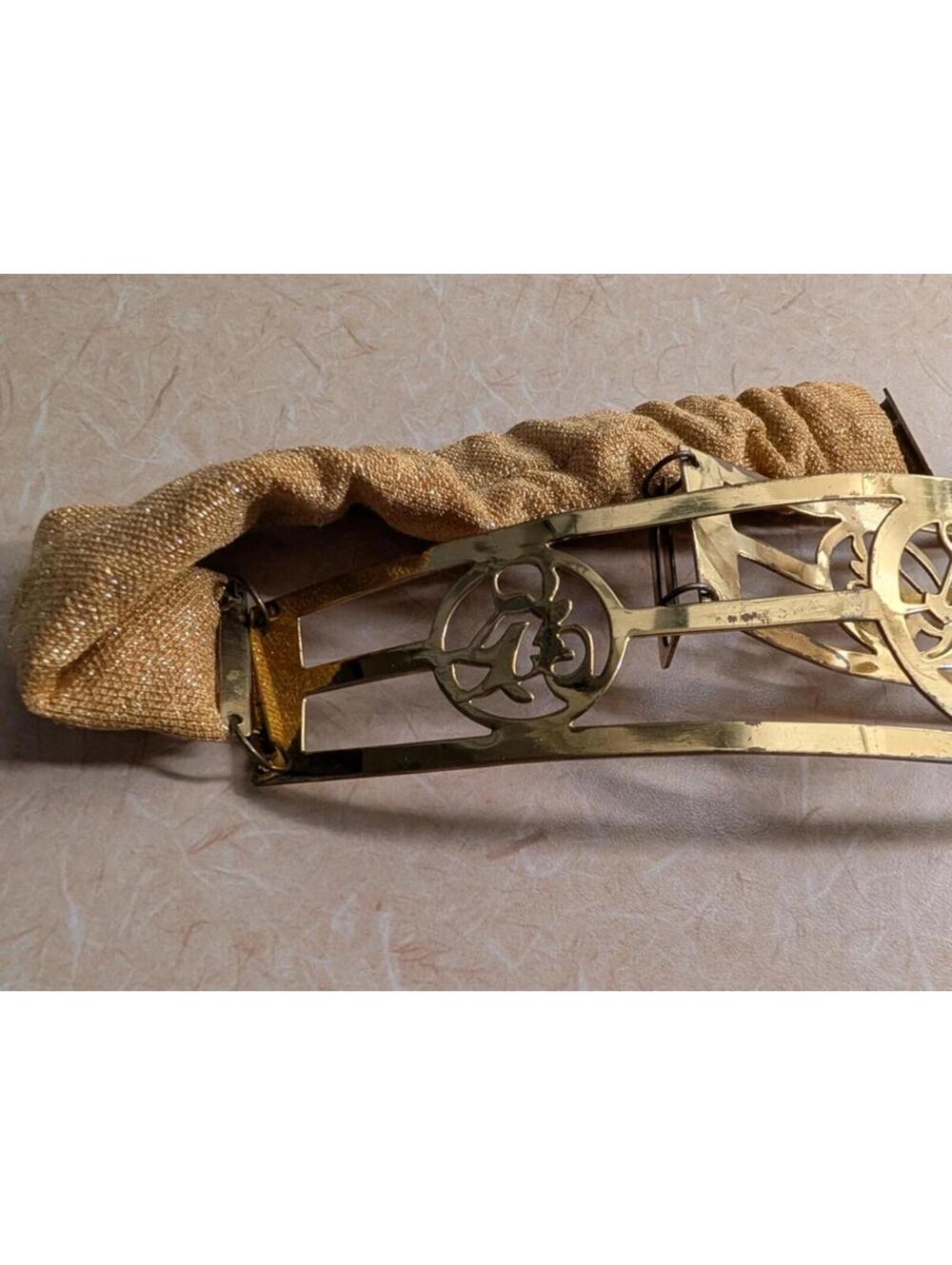 Vintage Gold Brass Metal Geometric Statement Belt Chinese Characters Accessory - Picture 5 of 8